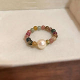 DAIIIBABYYY  -  Retro Beaded Pearl Ring for Women Fade-Resistant Unique Design Finger Ring Colorful Beaded Geometric Shape Temperament Jewelry
