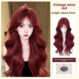 DAIIIBABYYY  -  Women's Full Head Wig Long Curling Raspberry Red Big Wave Lolita Natural Daily Simulation Hair Whole Top Wig Cover