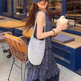Daiiibabyyy  New Large Capacity Handwoven Bucket Bag Solid Color Boho Metal Line Bucket Bag Straw Design Handmade Crossbody Bag Gifts