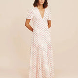 Daiiibabyyy  Fashion Hight Wasit Party Women Dress V-neck Short Sleeve Seaside Vacation Dress Elegant Polka Dot Printed Bohemian Long Dress