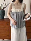 DAIIIBABYYY  -  Summer New Top Plaid Patched Lace Lace Edge Age Reducing Sleeveless Doll Shirt