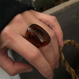 Daiiibabyyy  Vintage Resin Wide Chunky Rings for Women Girls Exaggerated Amber Color Geometric Personality Rings Party Jewelry Accessories
