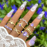 Daiiibabyyy  New Fashionable Zircon Water Drop Shaped Ring Set for Women Geometric Eight Character Butterfly Heart Shaped Ring Light