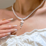 Daiiibabyyy  French Jellyfish Pearl Pendant Necklace for Women Luxury Exquisite Sweet Colorful Necklace Versatile Marine Jewelry