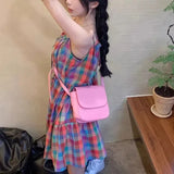 DAIIIBABYYY  -  Summer Sweet Fresh Lolita Patchwork Drawstring Printing Plaid Fashion Loose Minimalist Casual Sleeveless Slip Dresses
