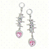 Daiiibabyyy  Harajuku Kawaii Cross Pink Crystal Drop Earrings for Women Y2K Fashion Aesthetic Heart Earrings Accessories Punk