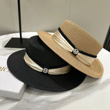 DAIIIBABYYY  -  Panama Fashion Retro White Black Top Hat Travel Straw Cap Sunshade Fedora Ribbon Classical Outdoor Hat
