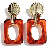 Daiiibabyyy  Trendy Acrylic Geometric Hollowed-out Pendant Earring for Women Vintage Gold Color Shell Dangle Earrings Women's Jewelry Gifts