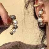 Daiiibabyyy  Creative Gray White Pearl Caterpillar Shaped Crescent Earrings Women Temperament Cool Earring Jewelry Gifts