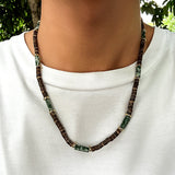 DAIIIBABYYY  -  Vintage Irregular Brown Wooden Bead String Choker Trend Pattern Square Stone Collar Necklace Men's Casual Party Jewelry