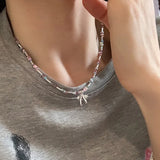 DAIIIBABYYY  -  New Korean Bowknot Beaded Necklace Women Crystal Class Gravel Clavicle Chain Sweet Cool Y2K Chokers Exquisite Fashion Jewelry