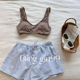 Daiiibabyyy  Moka Cocoa Retro Plaid Sexy Bikini Swimsuit Separate Strap Thermal Beach Pants Hot Springs Triangular Design Polyester Material