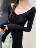 DAIIIBABYYY  -  Harajuku Sun Protection Tees Women Y2k Aesthetic Single Breasted Vintage Bandage T-Shirt 2025 Streetwear Sexy Bodycon Grunge Top