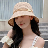 Daiiibabyyy Girls Straw Weave Sun Hat Windproof Ropes Women Mesh Breathable Hat Spring Summer Fisherman Caps New Adjustable Adjustable Caps