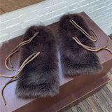 Daiiibabyyy  Faux Rabbit Fur Leg Warmers Winter Thickened Plush Bow Tie Plush Leggings Cold Protective Leggings Boot Cover Y2k Punk Socks