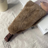 Daiiibabyyy  New Wide Design Fluffy Headband Elastic Imitation Fur Hairbands Solid Color Soft Headwear Women Accessories
