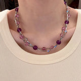 Daiiibabyyy  Amethyst Beaded Necklace Braided Clavicle Chain
