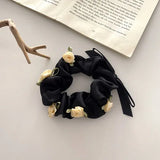 DAIIIBABYYY  -  Korean Romantic Red Rose Scrunchies White Black Oversized Hair Ribbons College Student Girls Fairy Elastic Hair Bands Simple Gum