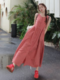 DAIIIBABYYY  -  Sweet Red Plaid Long Dress Women Elegant Casual Sleeveless Korean Dress Vintage Female Preppy Style Loose A Line Vestidos