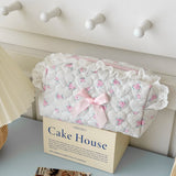 Daiiibabyyy  Korean Lace Floral Pencil Case Portable Fabric Ruffle Stationery Organizer  Aesthetic Study Pen Bag for Students Back To School