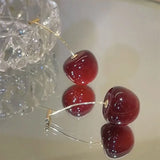 Daiiibabyyy New Fashion Cute Red Cherry Dangle Earrings for Women Sweet Lovely Creative Fruit Drop Earrings Cosplay Accessories