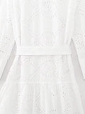DAIIIBABYYY  -  New Spring Fashion Solid Color Shirt Collar Hollow Out Panel Button Long Sleeve Temperament Commuter Embroidery Midi Dress
