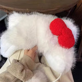 Daiiibabyyy  New Christmas Sweet Cute Ear Protection Hats Autumn Winter White Plush Red Bow Cat Hat Outdoor WindProof Cap Festival Gifts