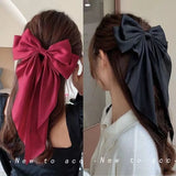Daiiibabyyy Elegant Bow Ribbon Hair Clip Fashion Simple Solid Satin Spring Clip Hair Pin Retro Headband with Clips Girls Hair Accessories