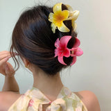 Daiiibabyyy  Bohemian Flower Hair Claw Clip For Women Sweet Floral Hair Claws Crab Clamp Barrettes Hawaiian Headwear Beach Accessories Girl