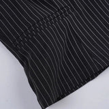 Daiiibabyyy  Sexy Deep V Neck Striped Shirt Women Black Two Button Cardigan Waist Cinched Summer Short Top Fashionable Casual Commuting Basic