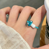 Daiiibabyyy  Colorful Mushroom Bead Ring New Elastic Rope Design Cute Playful Women Dopamine Finger Ring Trendy Contrast Color Party Jewelry