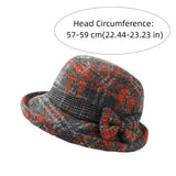 Daiiibabyyy  Vintage Thickened Middle Aged Women Bucket Hat Windproof Warm Bow Top Hat Short Brim Faux Woolen Cloche Hat Elderly Mom