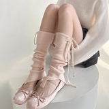 DAIIIBABYYY  -  Korea Women Y2K Ballet Tie Bow Knit Leg Socks Strap Pink Leg Warmers Long Calf Sweet Japanese Leg Covers Clothing Accessories