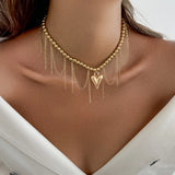 Daiiibabyyy  Gold-Color Heart Pendant Necklace for Women Luxury Exquisite Crystal Beaded Necklace Trendy Hiphop Versatile Jewelry