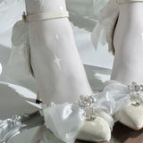 Daiiibabyyy  Mid Heel Shoes Woman Pink Green White Heels Pointed Toe Bridal Heels Lolita Heels Y2K Accessories Bow Pearl Stiletto Women