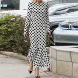 Daiiibabyyy  Temperament Simple Ruffle Party Dress French Style O-neck Long Sleeve Polka Dot Dress Elegant Women High Waist Fit Evening Dress