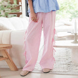 Daiiibabyyy Women Summer y2k Striped Print Pants Casual Loose Fit High Waist Drawstring Wide Leg Pop Pants Vintage Streetwear Lounge Pants