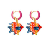 Daiiibabyyy  Personality Jewelry Accessories Enamel Fish Earrings Lip Alloy Charms Ear Buckle Dripping Oil Starfish Hoop Earrings Girls