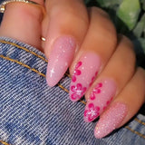 Daiiibabyyy  24Pcs Red Gradient Cherry Bow Press on Nails Star Rhinestone Fake Nails Mid-length Almond Detachable Full Cover False Nails Tips