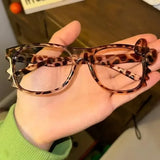 DAIIIBABYYY  -  Kawaii Cat Y2K Eyeglass No Lenses Frame Cute Retro Glasses Leopard Print Eyeglass Frame Photo Props Eyewear Decorative Gifts