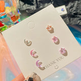 DAIIIBABYYY  -  6Pcs/set Women Silver Color Rhinestone Butterfly Stud Earrings Y2K Korean Fashion Punk Earring Stud Jewelry Sets Gift