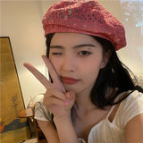 DAIIIBABYYY  -  Women's hat Sweet hollow breathable lace beret Summer thin breathable versatile casual fashion painter hat trend