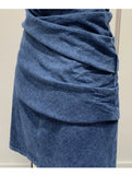 Daiiibabyyy  Women's Summer Blue Denim Short Dress High Waist Folding Strap Hip Wrapping Slimming Fit Mini Dresses 2025 New Style Fashion