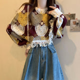 Daiiibabyyy  Women's Sweet Sle Knitted ort Coat Hollow out Tassel Loose Fit Base irt Spring Summer Top Design Sense Knitwear