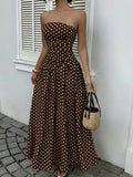 Daiiibabyyy  Elegant strapless waist cinching slimming dress with polka dot sexy off shoulder spring/summer new A-line skirt