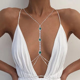 Daiiibabyyy  Hot Sale Green Square Rhinestone Crystal Tassel Long Body Chain for Women Gold Silver Plated for Beach Party Jewelry