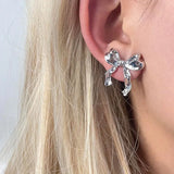 DAIIIBABYYY  -  Korean Fashion Ribbon Bow-knot Earrings for Women Cute Bow Metal Stud Earring Girls Charm Wedding Party Jewelry Gift