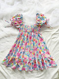 Daiiibabyyy  Women Summer Floral Print Bubble Sleeve Loose Fit A-Line Dress With Ruffles