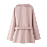 DAIIIBABYYY  -  Women Winter New Fashion Coats Light Pink Turn-Down Collar Long Sleeve Bow Belt Decoration Female Elegant Overcoats