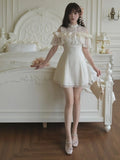 Daiiibabyyy  Japanese Sweet Off Shoulder Bow Dresses Y2k Aesthetic Lace Patchwork Grunge Vestidos Harajuku Women A-Line Ruffled Mini Dress